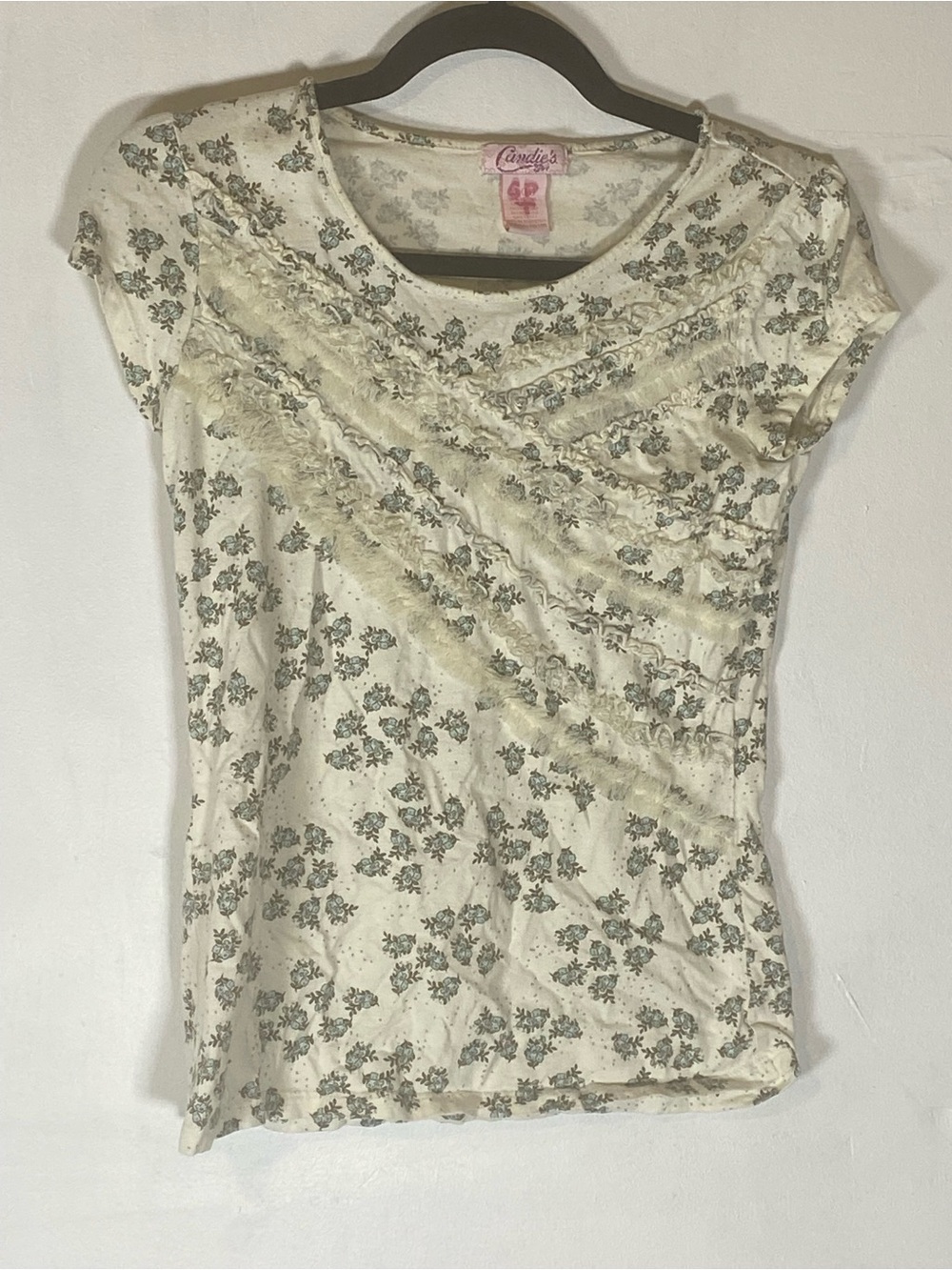 Vintage Y2K Candie's Floral Lace Trim Tee Cottagecore Fairy‎ Grunge Juniors XL